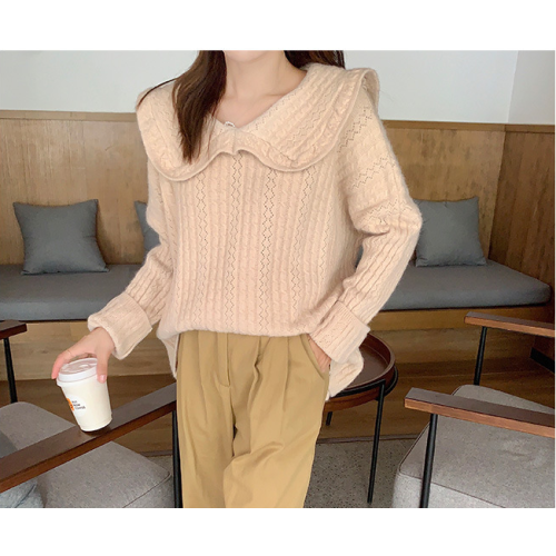 2020 new French collar loose pullover sweater